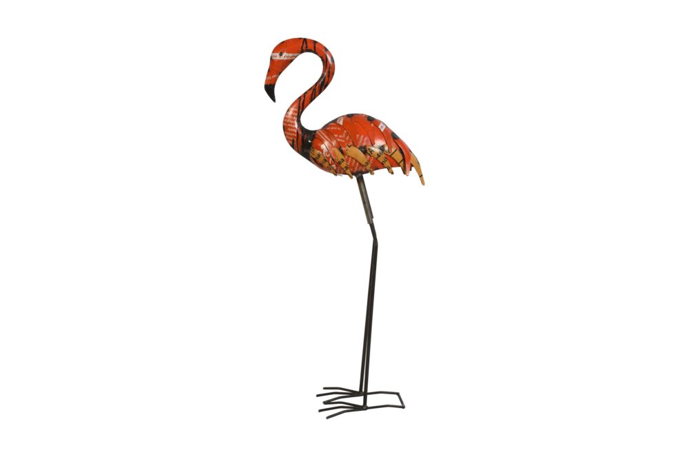 Recycled Iron Flamingo Garden Decoration - Artisan-Made Rustic Bird Figure