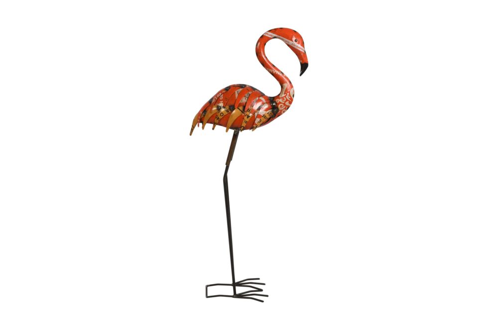 Recycled Iron Flamingo Garden Decoration - Artisan-Made Rustic Bird Figure - Image 3