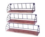 Indian Artisan Made Fairtrade Set Of 3 Acacia Wood And Iron Graduating Wall Shelves