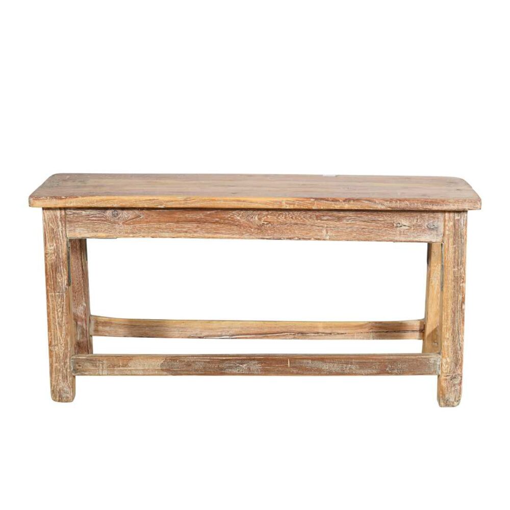 Antique Indian Teak Wood Hall Bench – Weathered Sandstone Finish (c1930) - Image 3