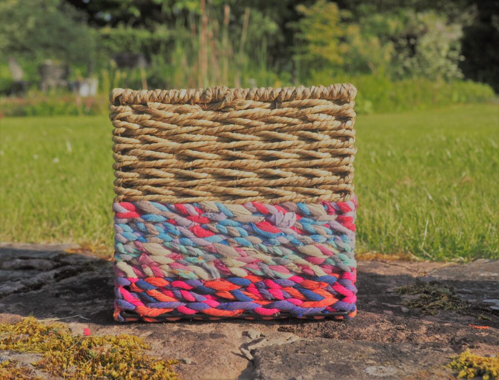 Munja And Reclaimed Sari Fabric Planter – Medium - Image 10