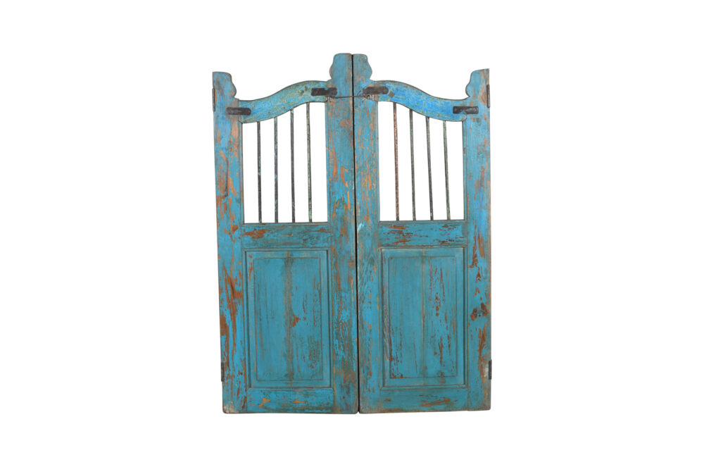 Antique Indian Teak and Iron Garden Dog Gate Pair