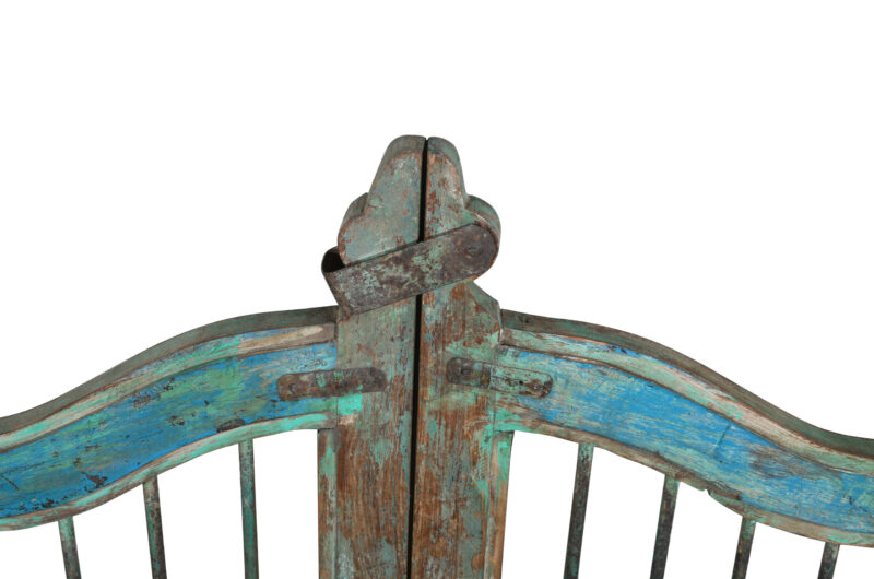 Antique Indian Teak and Iron Garden Dog Gate Pair - Image 3