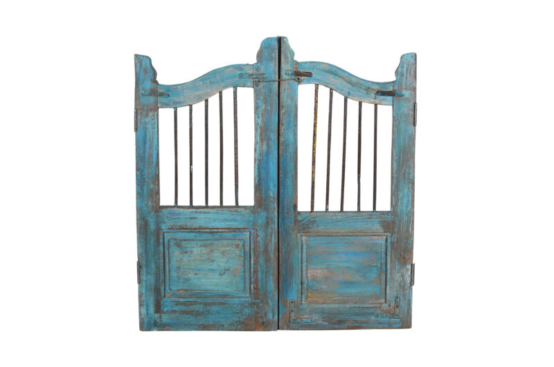 Antique Indian Teak and Iron Garden Dog Gate Pair