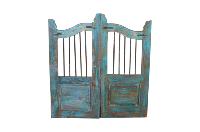 Antique Indian Teak and Iron Garden Dog Gate Pair - Image 2