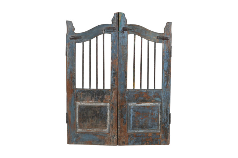 Antique Indian Teak and Iron Garden Dog Gate Pair