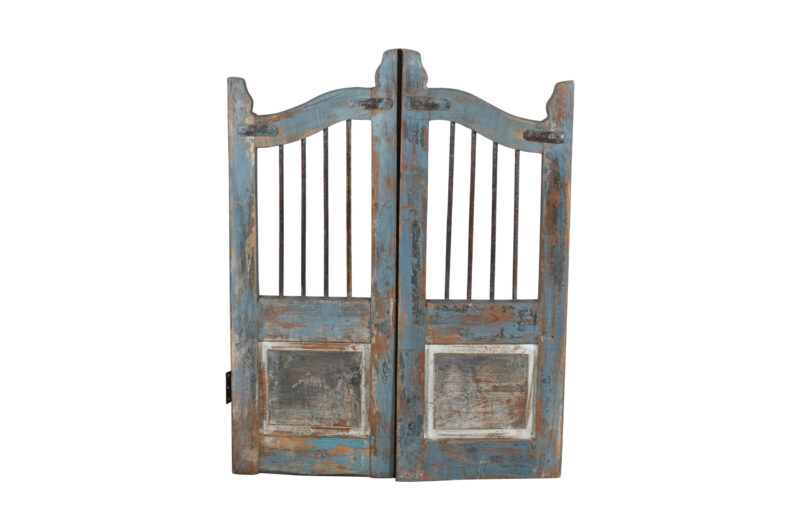 Antique Indian Teak and Iron Garden Dog Gate Pair - Image 2