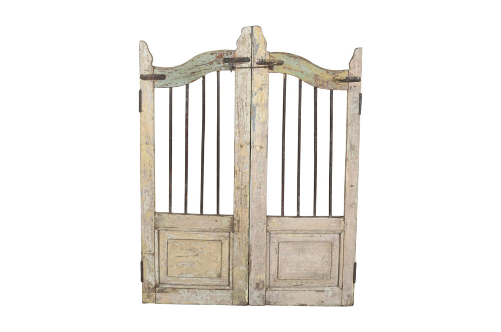 Antique Indian Teak and Iron Garden Dog Gate Pair