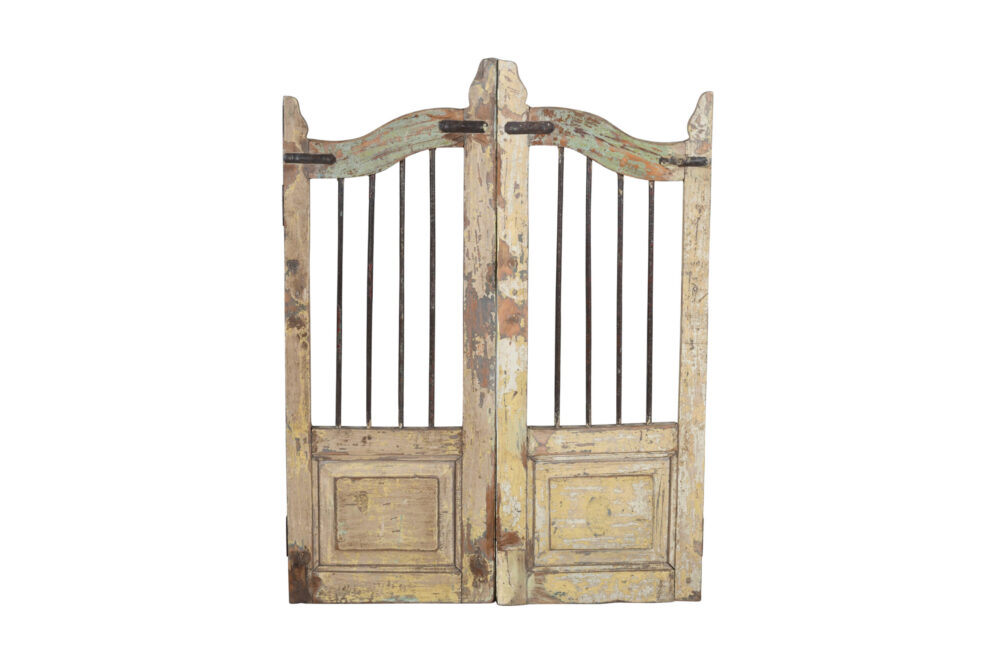 Antique Indian Teak and Iron Garden Dog Gate Pair - Image 2