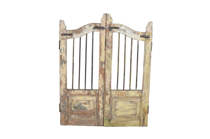 Antique Indian Teak and Iron Garden Dog Gate Pair