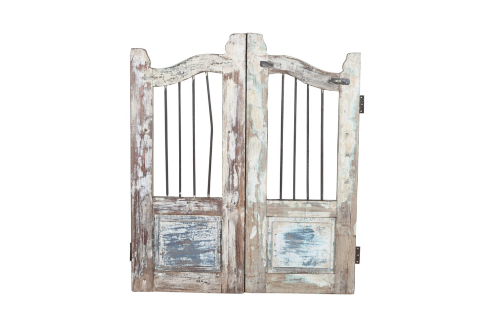 Antique Indian Teak and Iron Garden Dog Gate Pair - Image 2