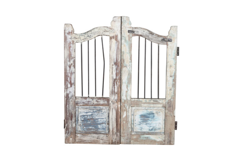 Antique Indian Teak and Iron Garden Dog Gate Pair - Image 2