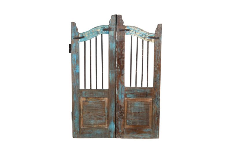 Antique Indian Teak and Iron Garden Dog Gate Pair - Image 2