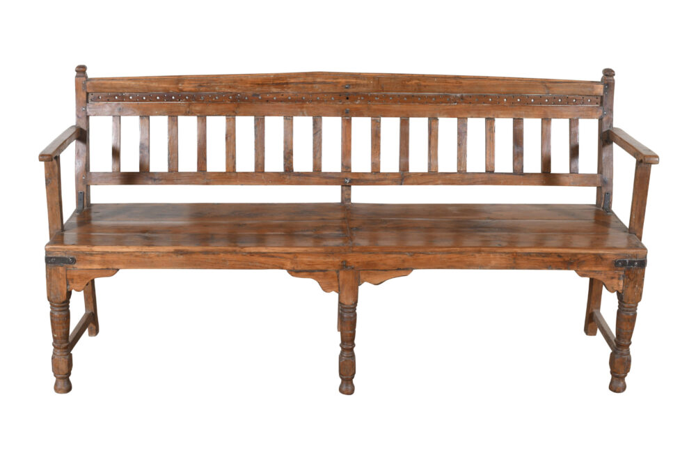 Antique Indian Teak Wood Chapel Bench - Image 3