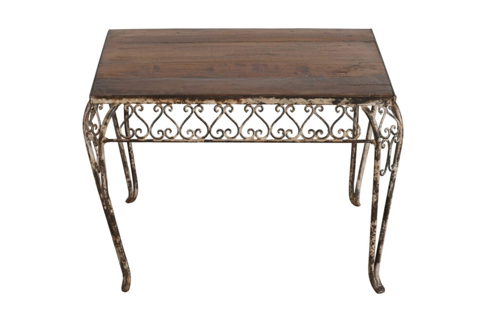 Fine Matching Pair (2) of Antique Indian Iron and Teak Wood Side Tables - Image 2