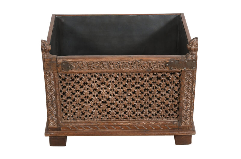 Indian Reclaimed Teak Wood And Iron Planter - Image 3