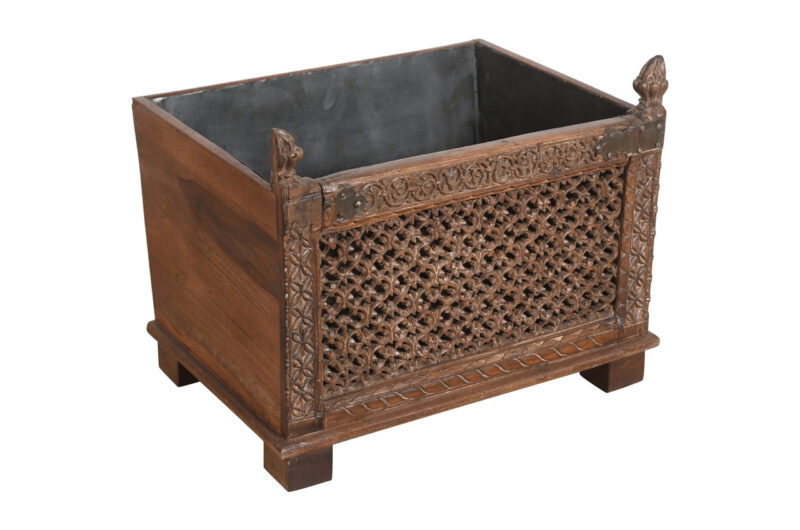 Indian Reclaimed Teak Wood And Iron Planter