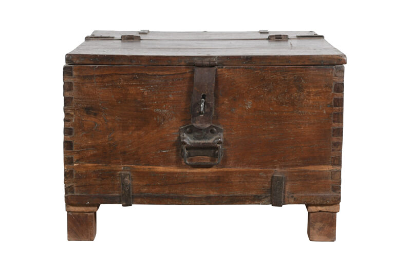 Antique Indian Teak Wood Iron Bound Pitara Chest - Image 4