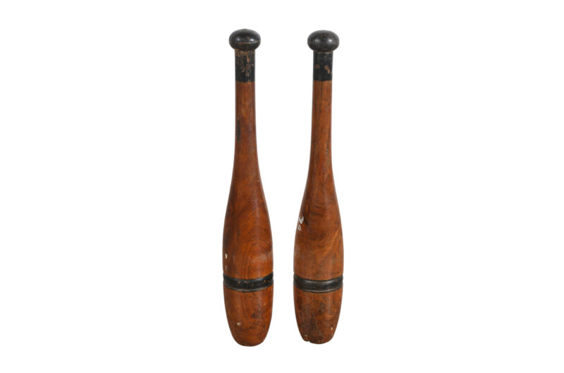 Antique Pair (2) Juggling Pins or Exercise Clubs From India - Image 4