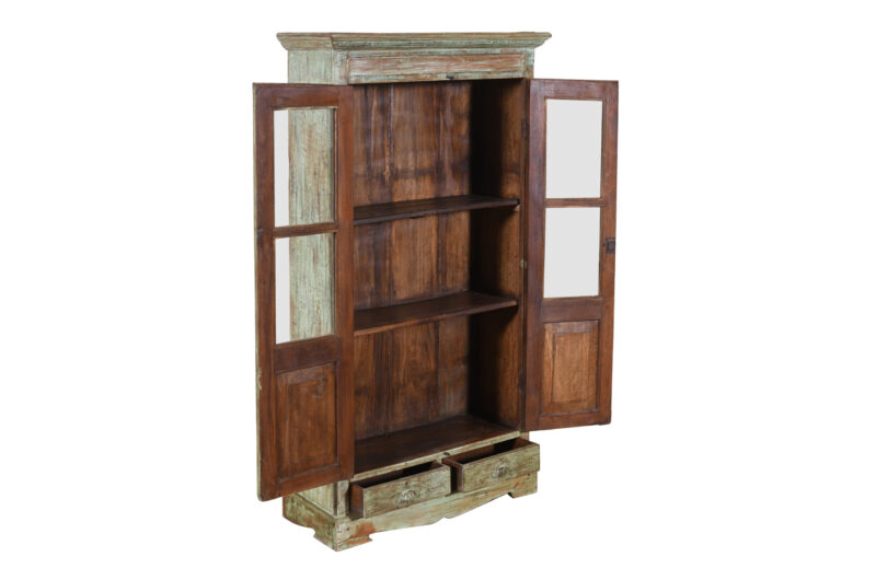 Antique Indian Teak Wood Library Cabinet