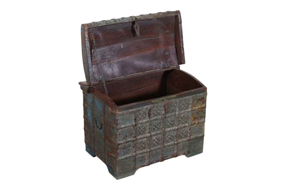 Antique Indian Teak Wood Pitara Dowry Chest