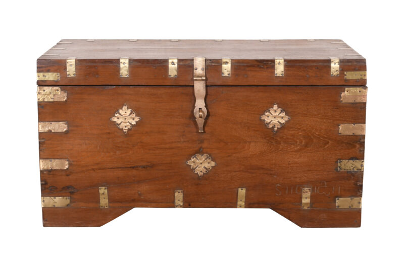 Antique Indian Teak Wood Pitara Dowry Chest - Image 5