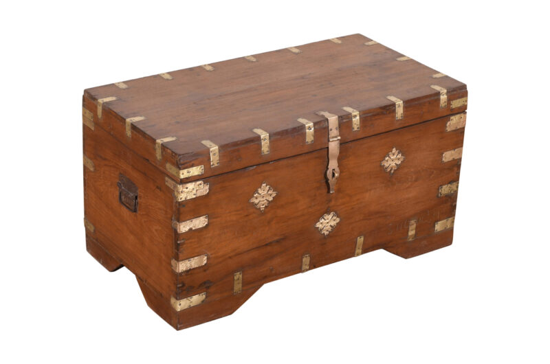 Antique Indian Teak Wood Pitara Dowry Chest - Image 3