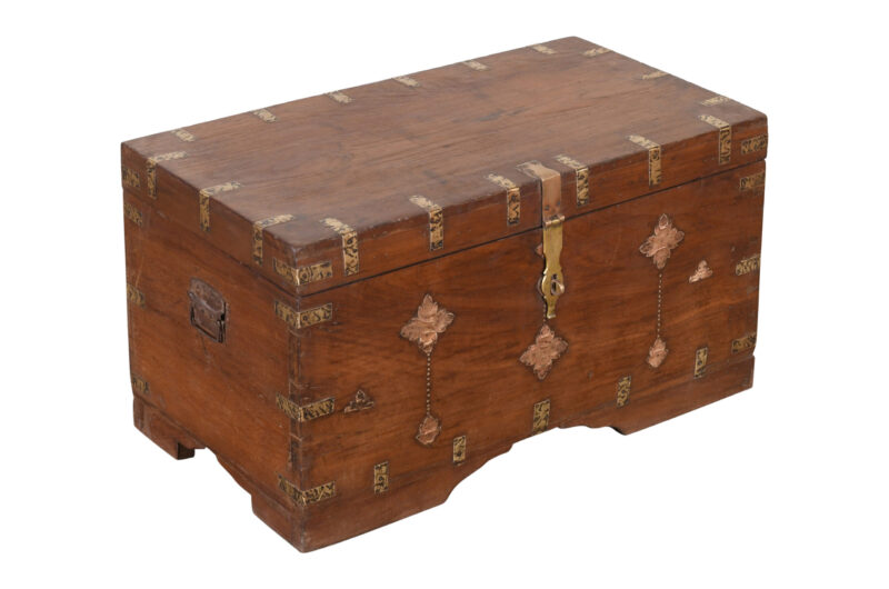 Antique Indian Teak Wood Pitara Dowry Chest - Image 4