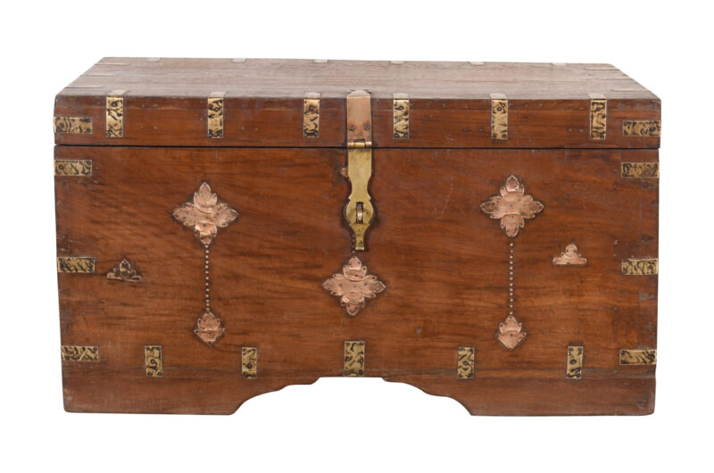 Antique Indian Teak Wood Pitara Dowry Chest - Image 2