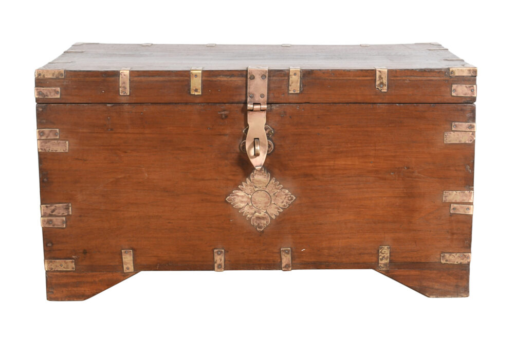 Antique Indian Teak Wood And Brass Bound Pitara Chest - Image 4
