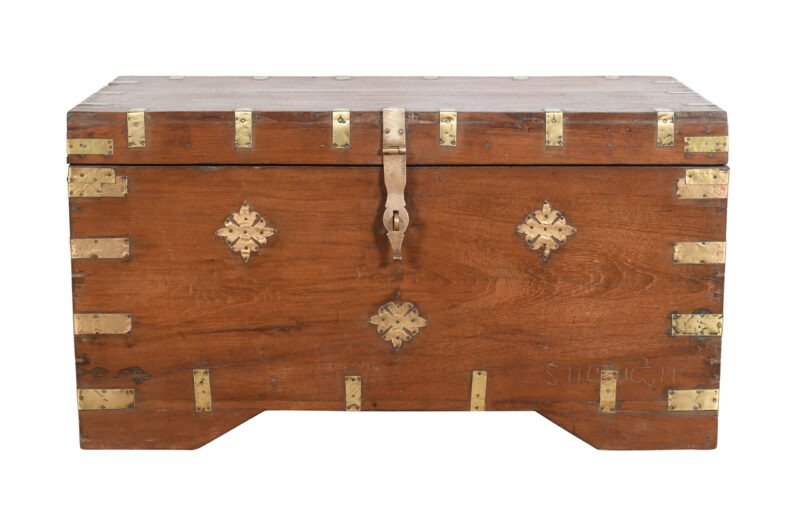 Antique Indian Teak Wood And Brass Bound Pitara Chest - Image 4