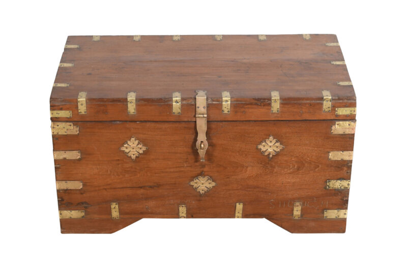 Antique Indian Teak Wood And Brass Bound Pitara Chest - Image 3