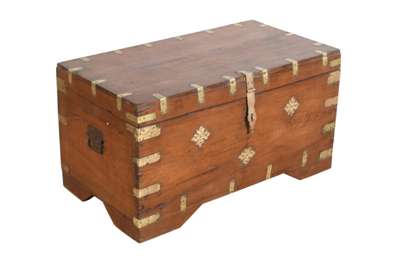 Antique Indian Teak Wood And Brass Bound Pitara Chest - Image 2