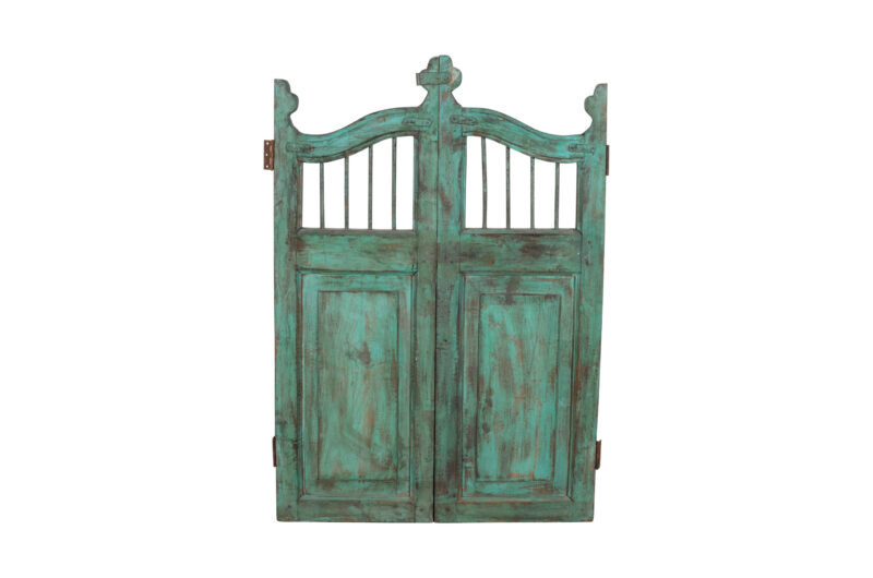 Antique Indian Teak and Iron Garden Dog Gate Pair - Image 2