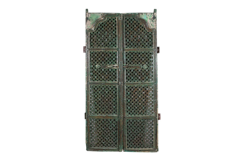 Antique Indian Jali Fretwork Teak Door Pair