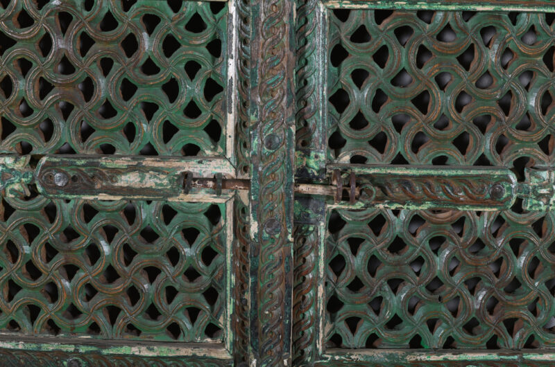 Antique Indian Jali Fretwork Teak Door Pair - Image 4