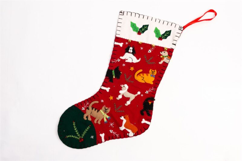 Handmade Felt Dog & Cat Stocking Christmas Treats Stocking - 48 cm