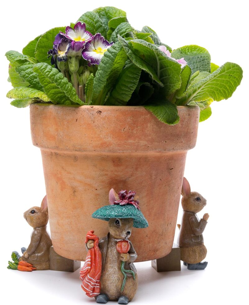 Beatrix Potter Benjamin Bunny Plant Pot Feet - Set of 3 - Benjamin In Tamoshanter Hat, Benjamin With Vegeatables, Benjamin Shopping