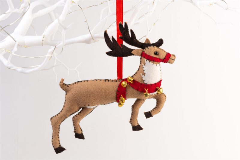 Handmade Felt Reindeer Christmas Tree Hanging Decoration - 18 cm