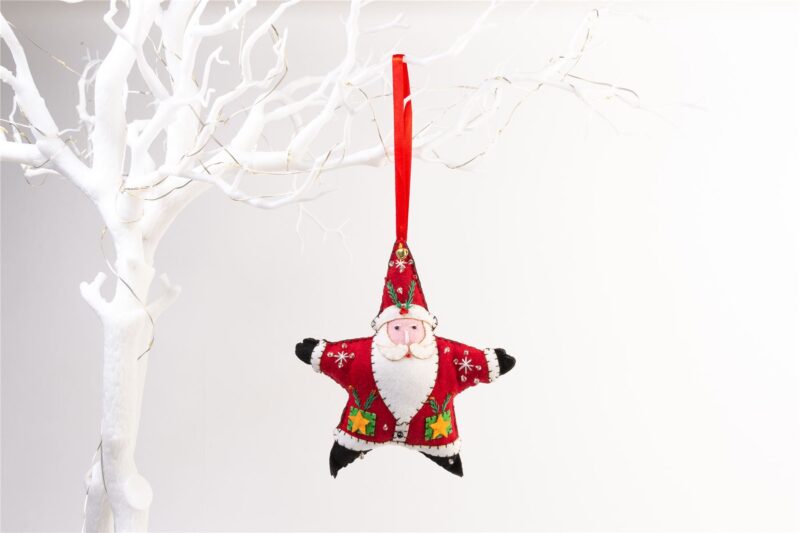 Handmade Felt Santa Star Christmas Tree Hanging Decoration - 16 cm - Image 2