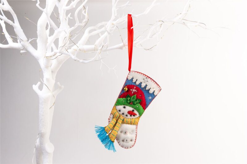 Handmade Felt Snowman Christmas Tree Stocking - 15.5 cm - Image 2