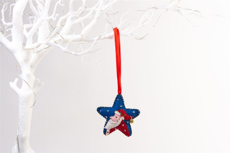 Handmade Felt Santa Star Christmas Tree Hanging Decoration - 8 cm - Image 2