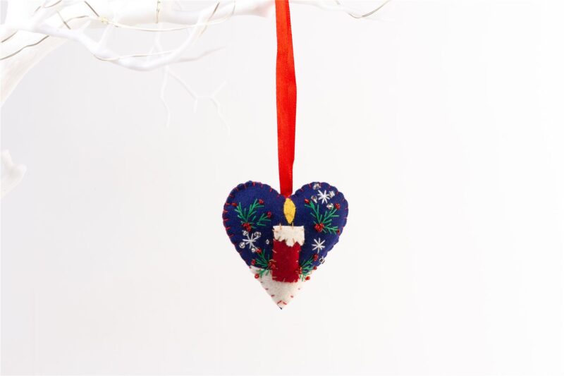 Handmade Felt Candle Heart Christmas Tree Hanging Decoration - 6.5 cm