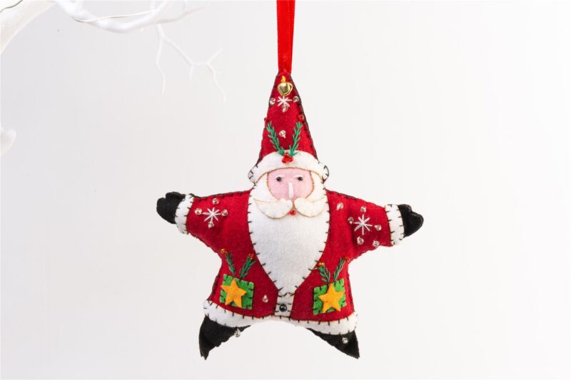 Handmade Felt Santa Star Christmas Tree Hanging Decoration - 16 cm