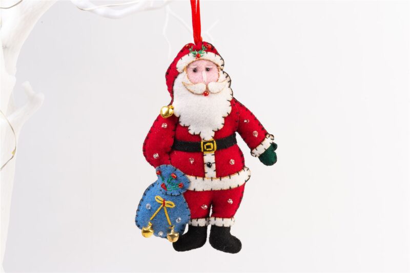 Handmade Felt Santa With His Sack Christmas Tree Hanging Decoration - 11.5 cm