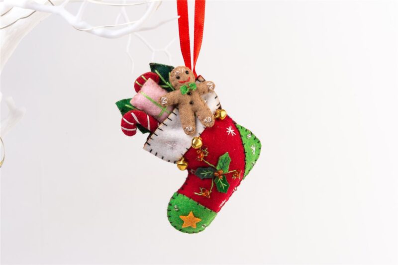 Handmade Felt Christmas Stocking Tree Hanging Decoration - 11.5 cm