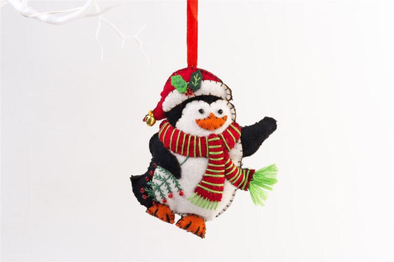 Handmade Felt Penguin Christmas Tree Hanging Decoration - 11.5 cm