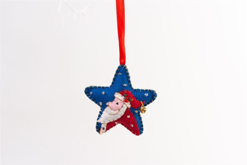 Handmade Felt Santa Star Christmas Tree Hanging Decoration - 8 cm