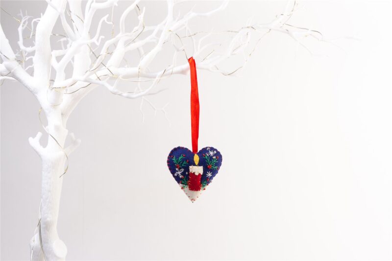 Handmade Felt Candle Heart Christmas Tree Hanging Decoration - 6.5 cm - Image 2