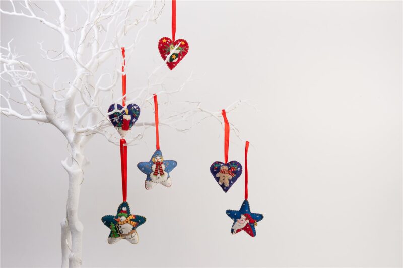 Handmade Felt Stocking Heart Christmas Hanging Tree Decoration - 6.5 cm - Image 6